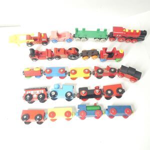 Lot of 21 Wooden Magnetic Train Car Toys w/ Brio 512 Red Locomotive Vintage